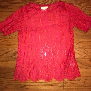 Anthropologie Vanessa Virginia Red Lace top